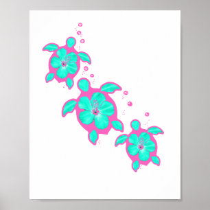 Affiche Tortues Hawaïennes Honu Côtières