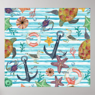 Affiche Tortues nautiques Seagul Starfish Motif