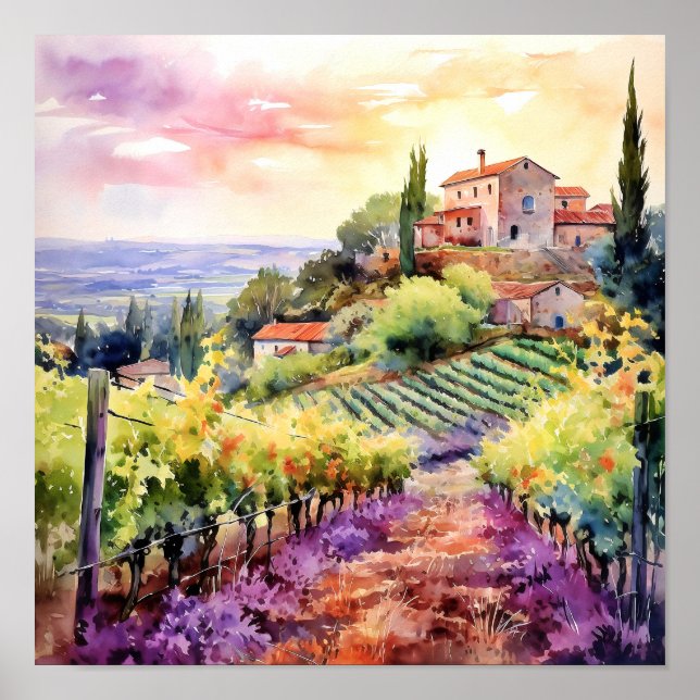 Affiche Toscane Aquarelle Art (Devant)