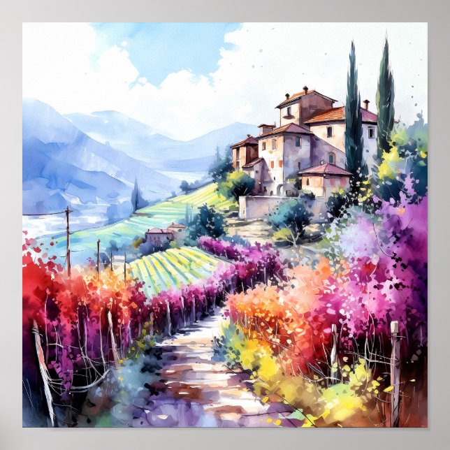 Affiche Toscane Aquarelle Art (Devant)