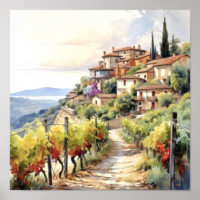 Affiche Toscane Aquarelle Art (Devant)