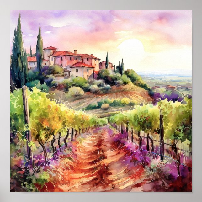 Affiche Toscane Aquarelle Art (Devant)