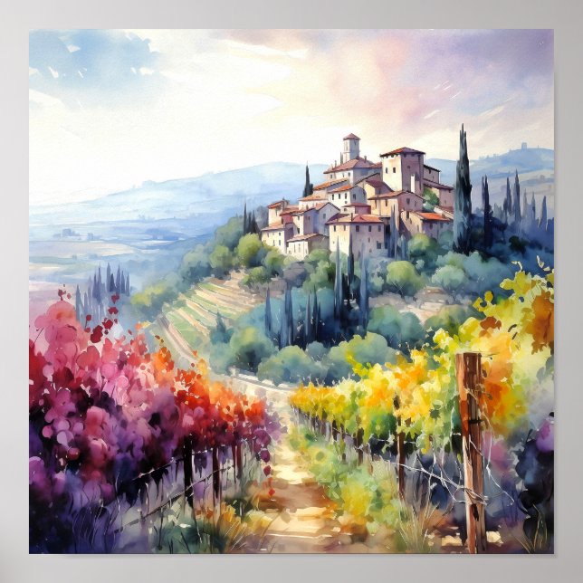 Affiche Toscane Aquarelle Art (Devant)