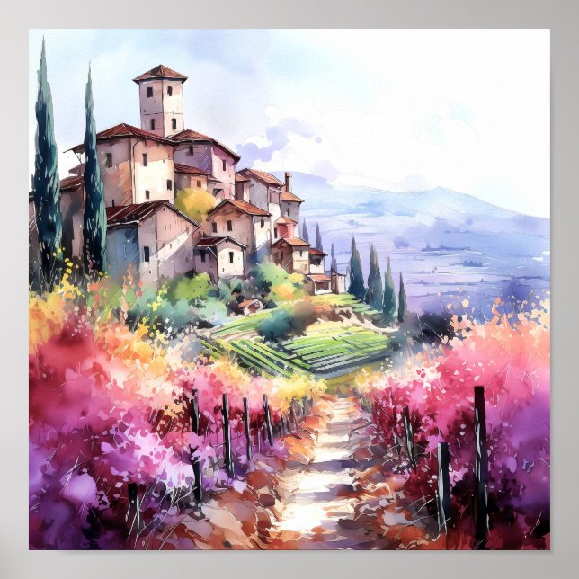 Affiche Toscane Aquarelle Art (Devant)