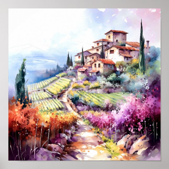 Affiche Toscane Aquarelle Art (Devant)