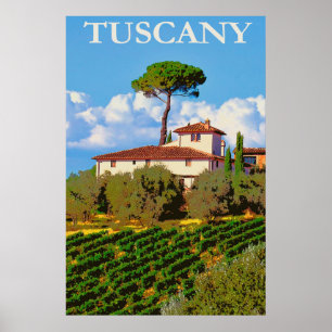 Affiche Toscane Italie Vintage voyage Villa italienne