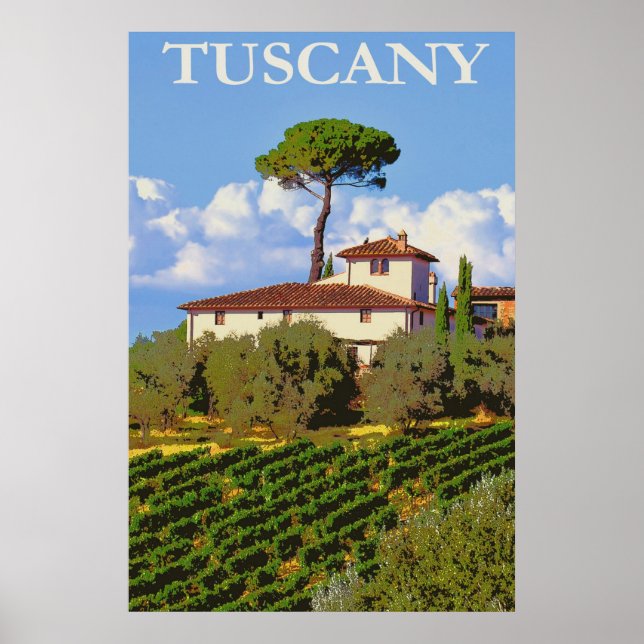 Affiche Toscane Italie Vintage voyage Villa italienne (Devant)