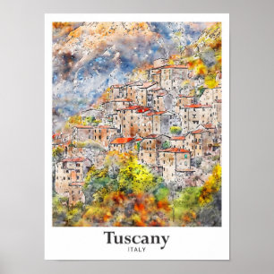 Affiche Toscane Italie Voyage Aquarelle main tiré