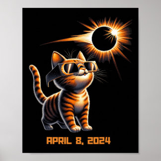 Affiche Total Éclipse Solaire 2024 Cat Clair Noir