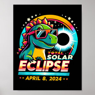 Affiche Total Éclipse Solaire 2024 T-rex Portant du verre