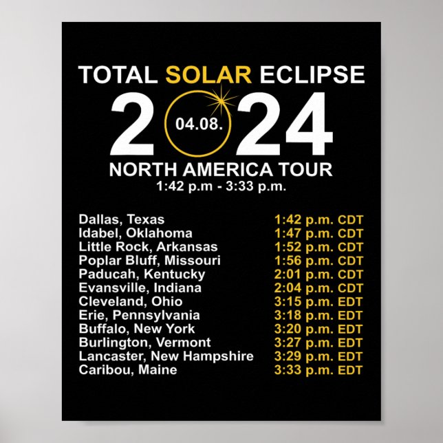 Affiche Total Éclipse Solaire 8 Avril Chemin De L'Éclipse (Devant)