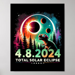 Affiche Total Éclipse Solaire Dinosaure Drôle Portant Des