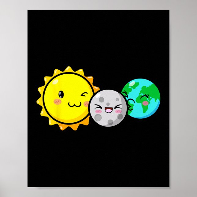 Affiche Total Solaire Eclipse 2024 Cute Kawaii Fun Astrono (Devant)
