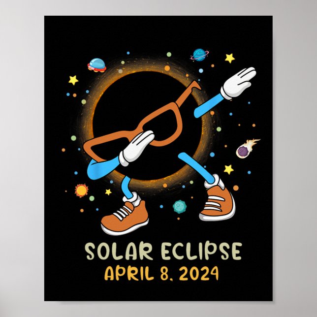 Affiche Total Solaire Eclipse 2024 Fun Dabbing Pour Enfant (Devant)