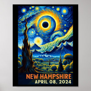 Affiche Total Solaire Eclipse 2024 New Hampshire Starry Ni
