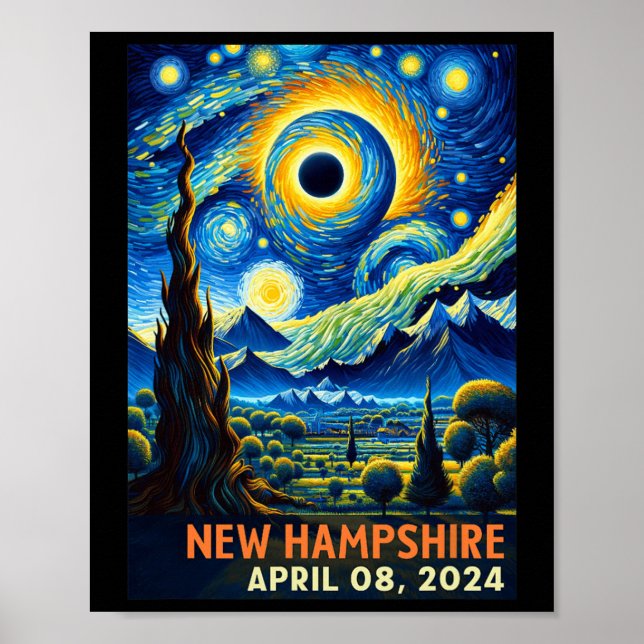 Affiche Total Solaire Eclipse 2024 New Hampshire Starry Ni (Devant)