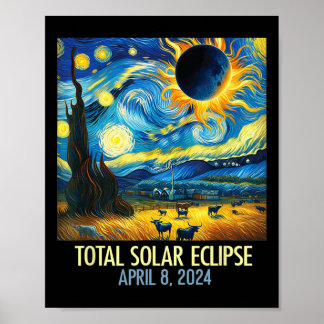 Affiche Total Solaire Eclipse 2024 Starry Night Van Gogh T