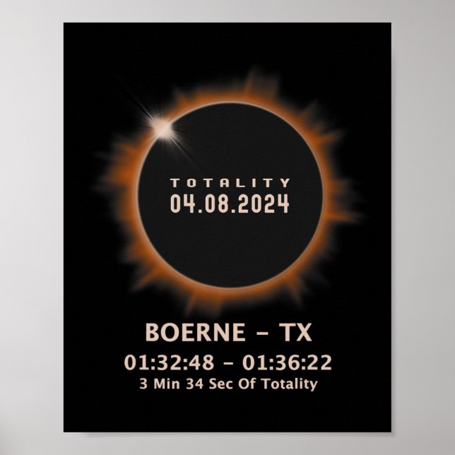 Affiche Total Solaire Eclipse 2024 Totalité 04.08.24 Texas (Devant)