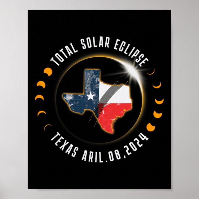 Affiche Total Solaire Eclipse Amérique Totalité Texas 8 av (Devant)