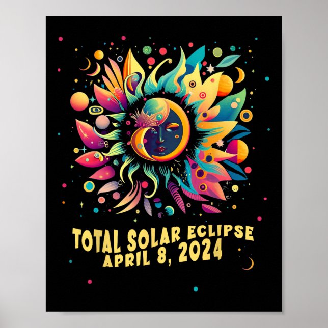Affiche Total Solaire Eclipse Avril 2024 Hippie Pop Art (Devant)