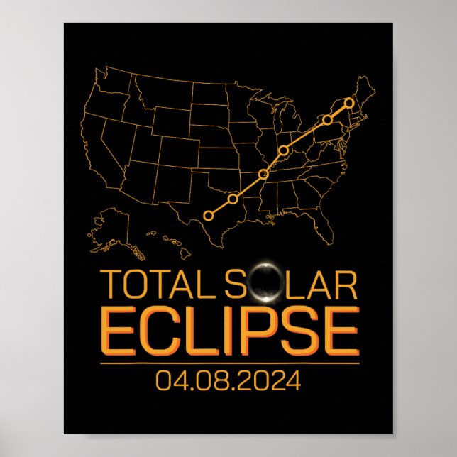 Affiche Total Solaire Eclipse Avril 8 2024 Usa Carte Total (Devant)