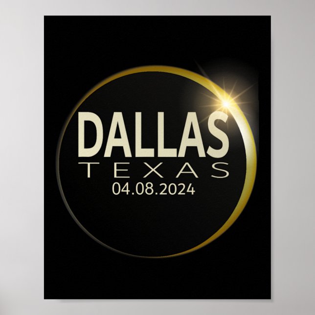 Affiche Total Solaire Eclipse Dallas Texas 8 avril 2024 Ec (Devant)