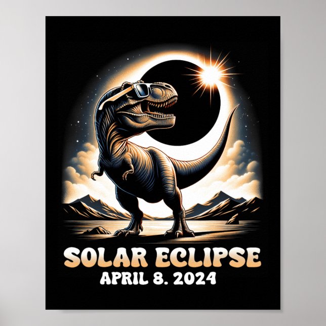 Affiche Total Solaire Eclipse Dinosaur Dino T-rex 8 avril  (Devant)