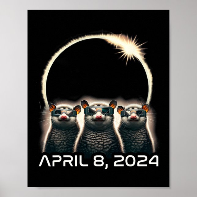 Affiche Total Solaire Eclipse Shirt 2024 Opossum En Astron (Devant)