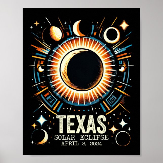 Affiche Total Solar Eclipse 2024 Texas 8 avril Mo Abstrait (Devant)