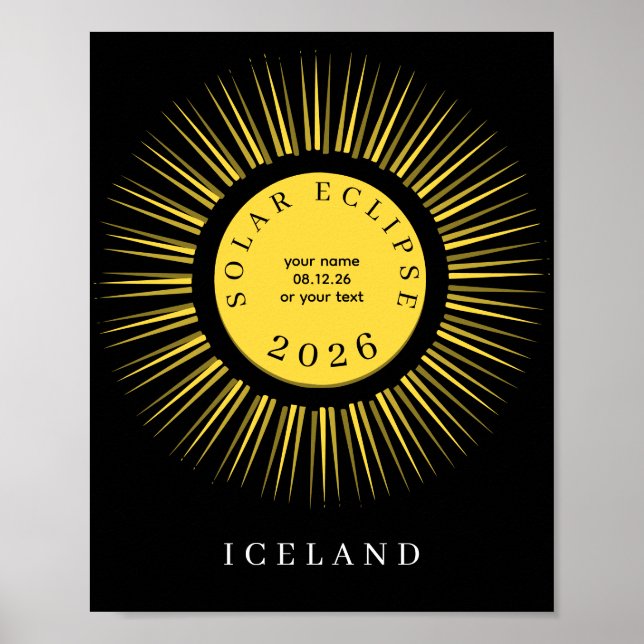 Affiche Total solar eclipse August 2026 text personalized (Devant)