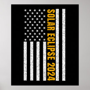 Affiche Total Solar Eclipse USA 8 avril 2024 Drapeau améri