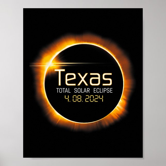 Affiche Totalité de Solar Eclipse Texas Usa 2024 (Devant)