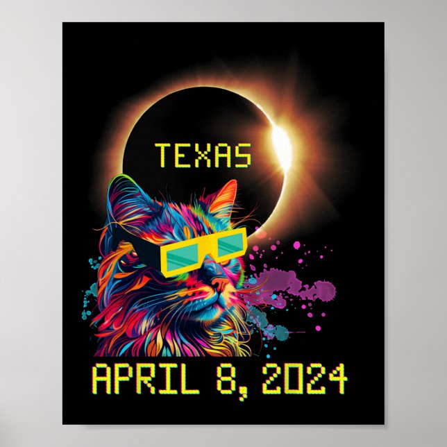 Affiche Totalité Total Éclipse Solaire Chat 8 avril 2024 T (Devant)