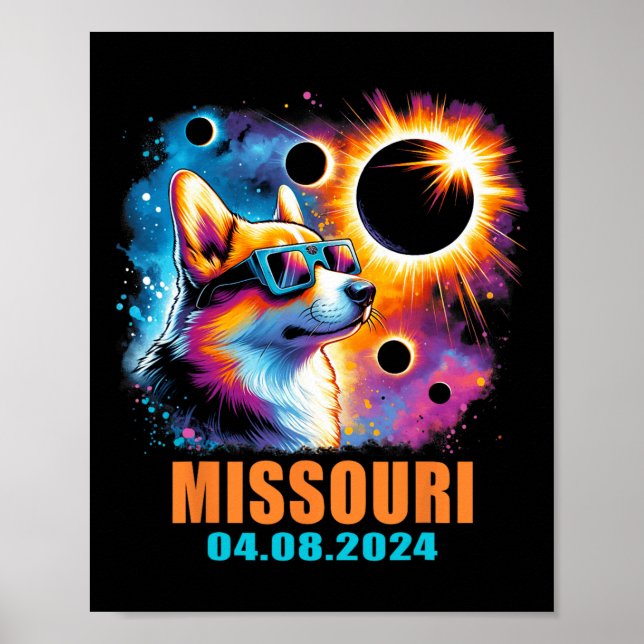 Affiche Totalité Total Solaire Eclipse 2024 Missouri Corgi (Devant)