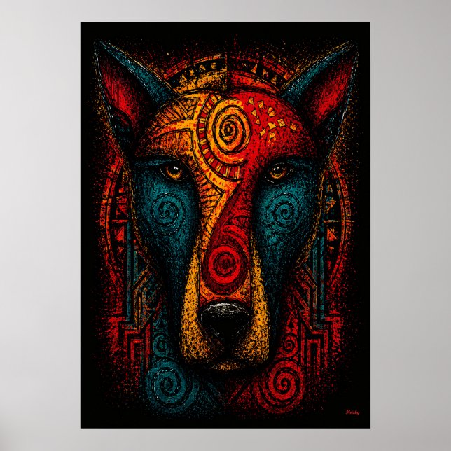 Affiche Totem de chien primal Art abstrait – Expressionnis (Devant)