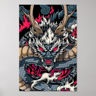Affiche totem de dragon chinois, tatouage