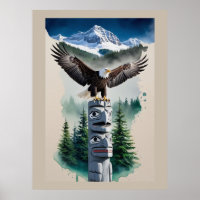 Totem haïda et aigle chauve