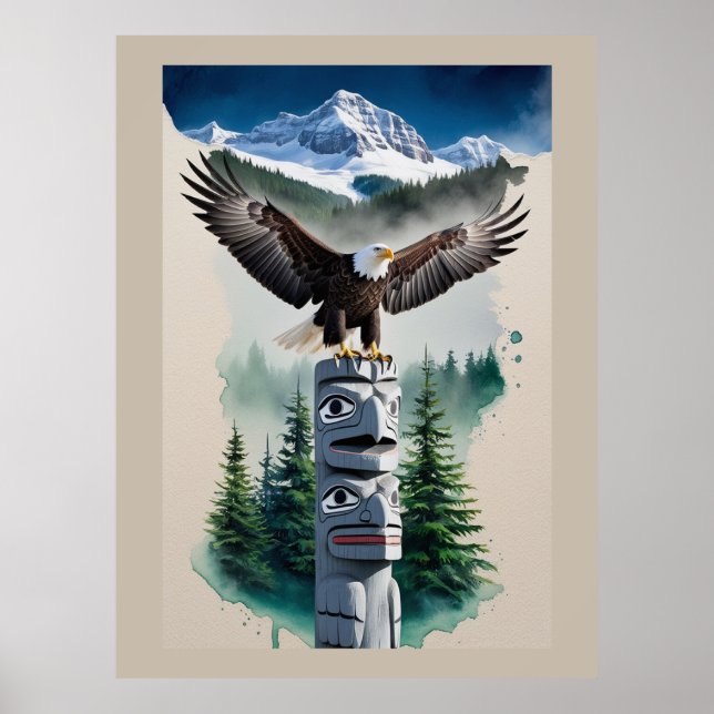 Affiche Totem haïda et aigle chauve (Devant)