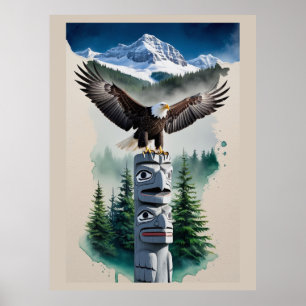 Affiche Totem haïda et aigle chauve
