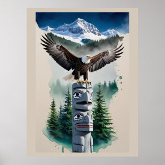 Affiche Totem haïda et aigle chauve