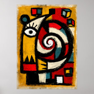 Affiche Totem Spirale Cubiste Primitive Abstraite Gras