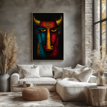 Totem Taureau Primitif Art Abstrait – Expressionni