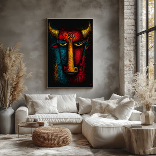 Affiche Totem Taureau Primitif Art Abstrait – Expressionni