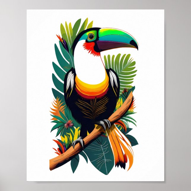 Affiche Toucan assis sur une branche dans la jungle (Devant)