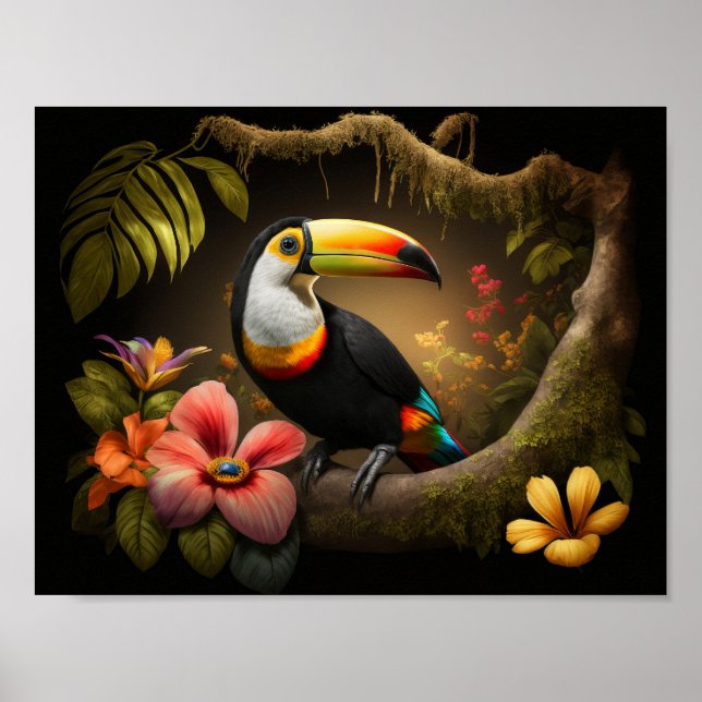 Affiche Toucan dans la forêt tropicale (Devant)