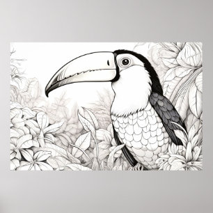 Affiche Toucan Nature paisible Prairie Dessin d'art