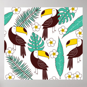 Affiche Toucan Orchid Vintage Palm Motif