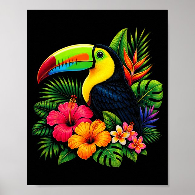 Affiche Toucan Trocal mignon Oiseau Floral Eté Vacances (Devant)