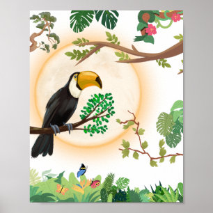 Affiche Toucan Tropical Oiseau & Feuilles de Jungle Aesthe
