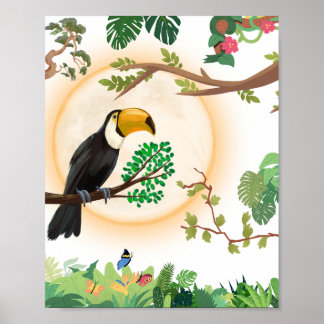 Affiche Toucan Tropical Oiseau & Feuilles de Jungle Aesthe